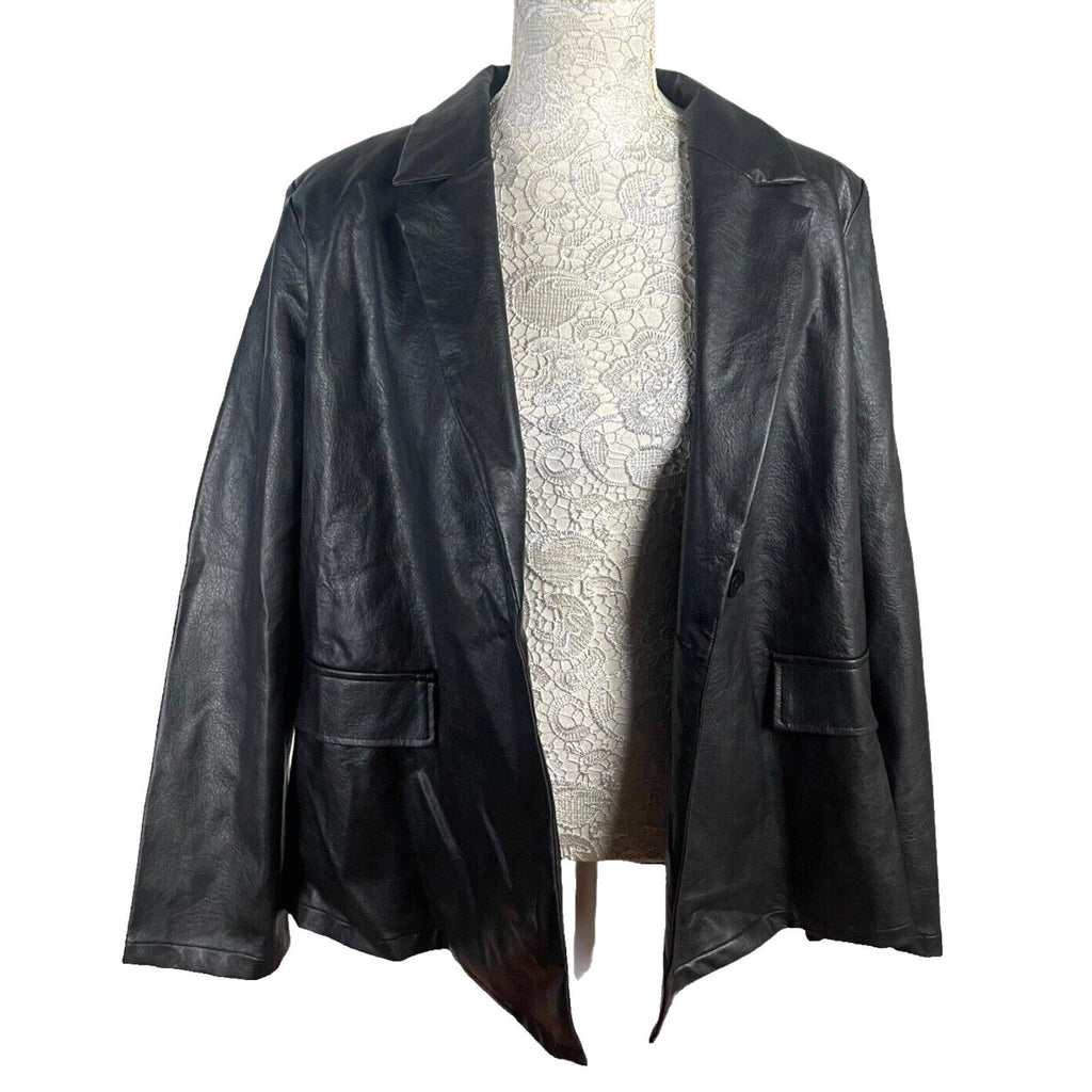 Pretty Little Thing Faux Leather Jacket Oversized Black Women's UK Size 8