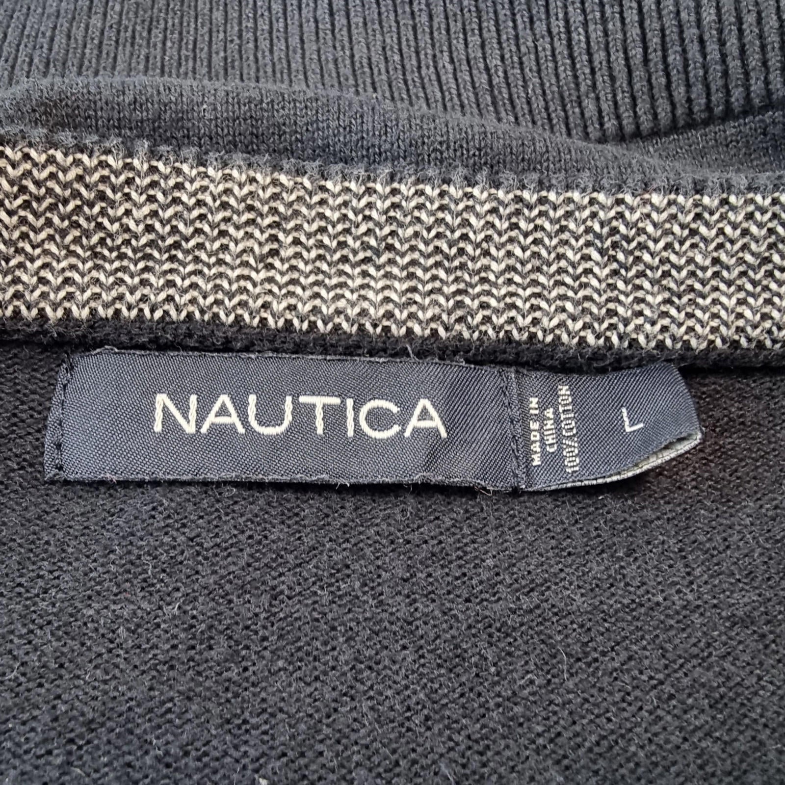Nautica Knit Jumper Men's UK Size L Navy Blue V-Neck Nautical Sweater Pullover