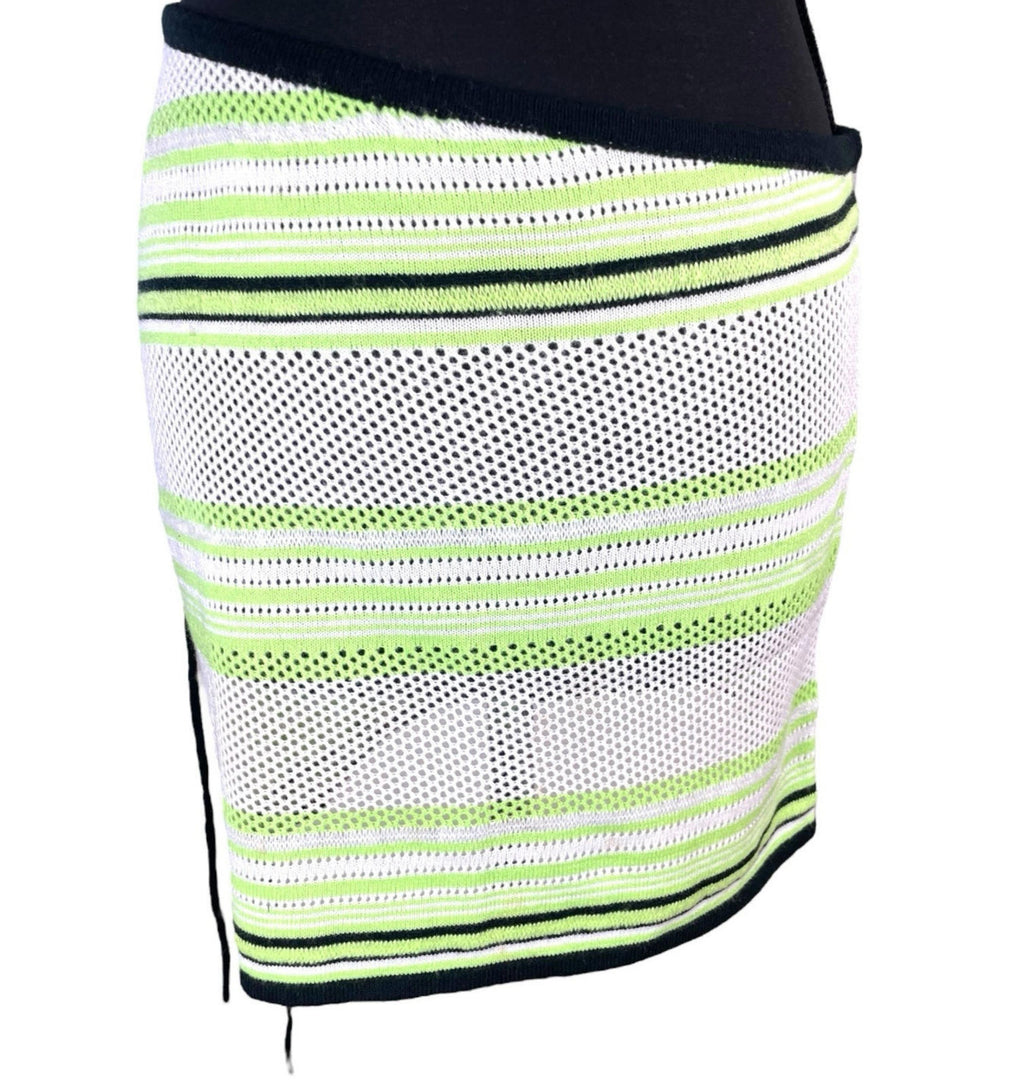 Pretty Little Thing Knit Skirt Women’s UK Size 10 Green Striped Sheer Summer
