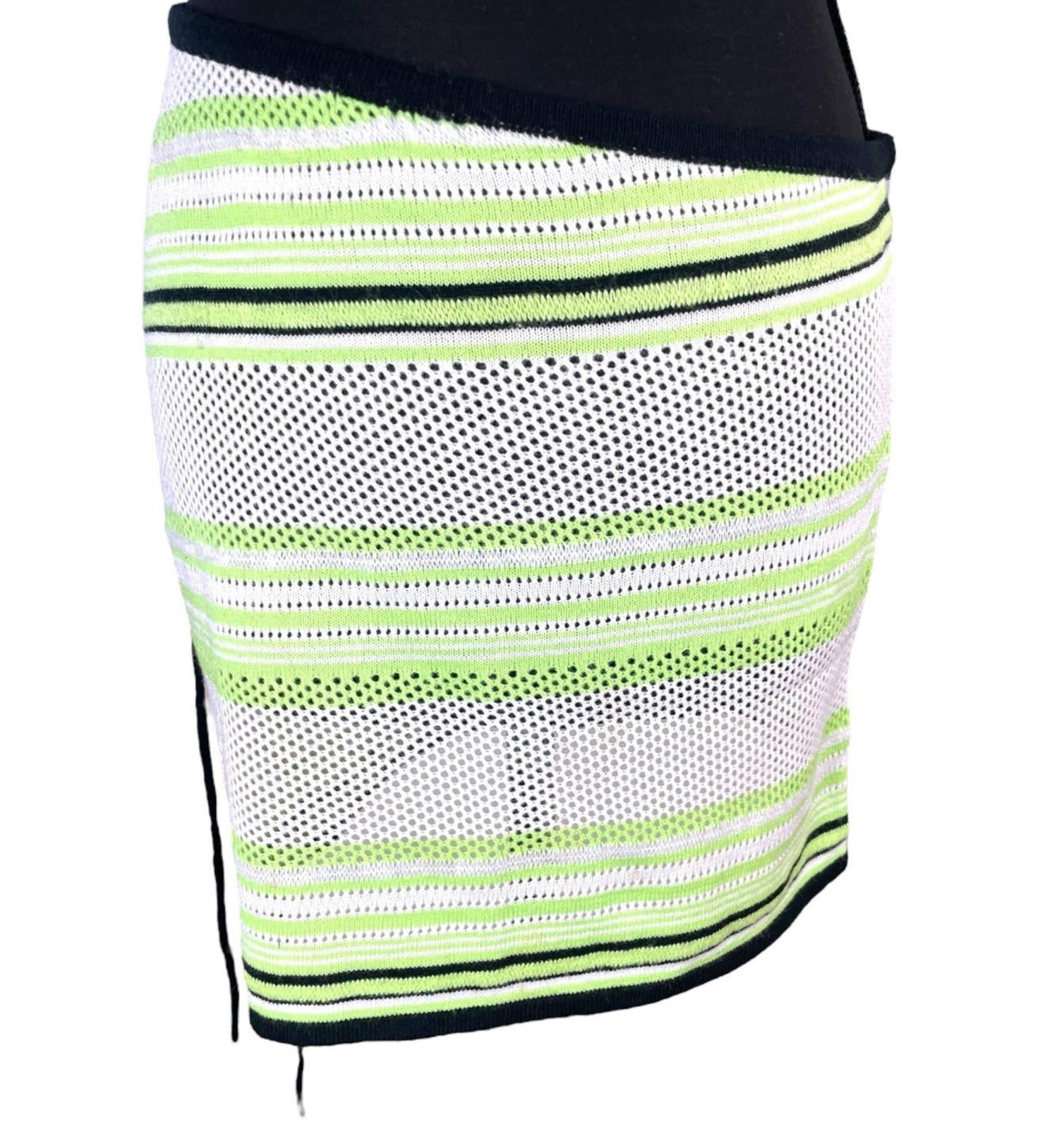 Pretty Little Thing Knit Skirt Women’s UK Size 10 Green Striped Sheer Summer