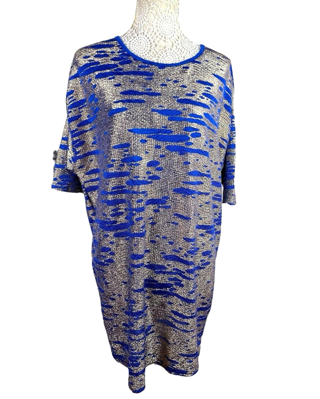 ASOS Blue & Gold Shimmer T-shirt Mini Dress Oversized Women’s UK Size 6