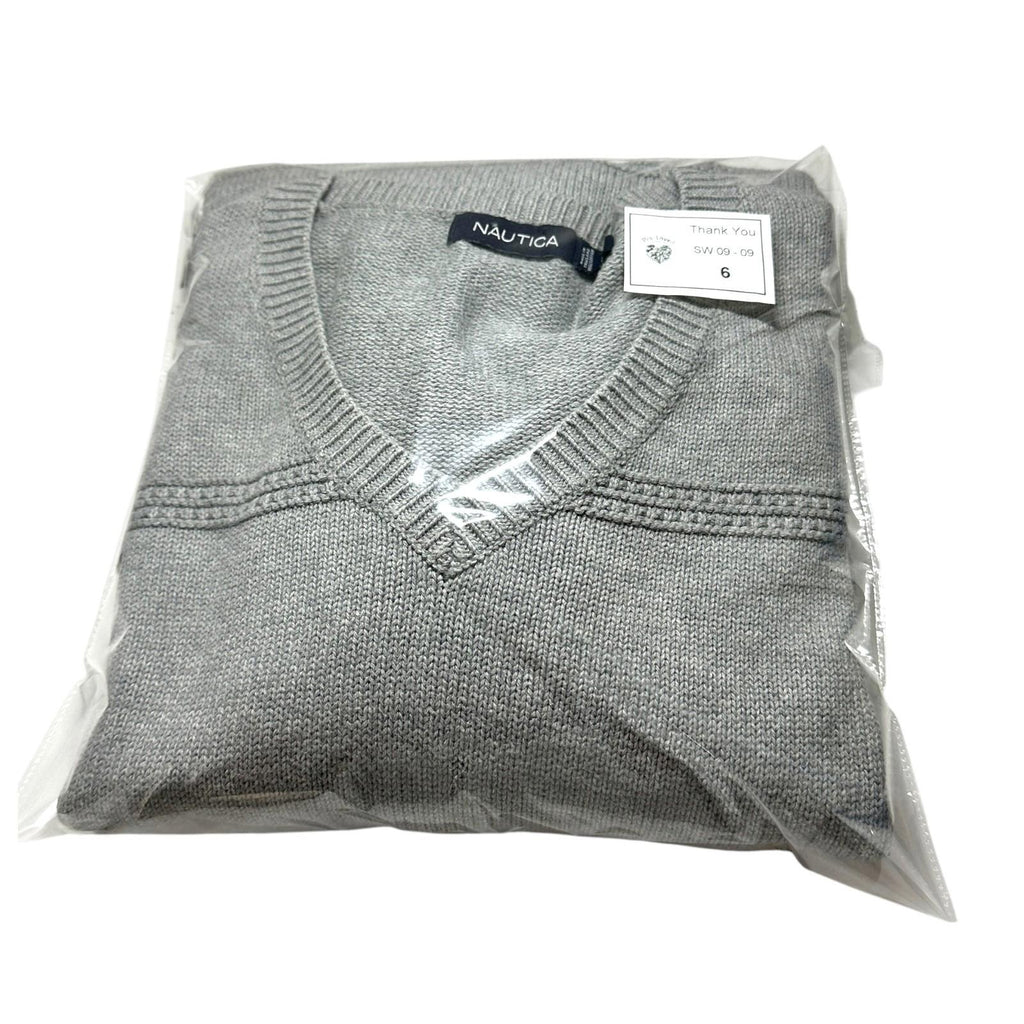 Nautica Knit Jumper Men's UK Size XL Grey Stripe Long Sleeve 100% Cotton Sweater
