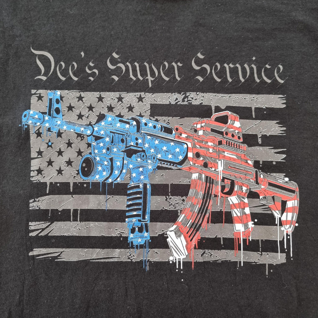 Graphic Print T-Shirt Men's UK Size S Black Dee's Super Service 100% Cotton