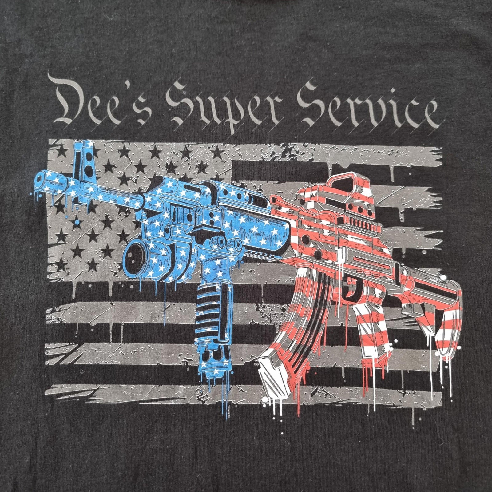Graphic Print T-Shirt Men's UK Size S Black Dee's Super Service 100% Cotton