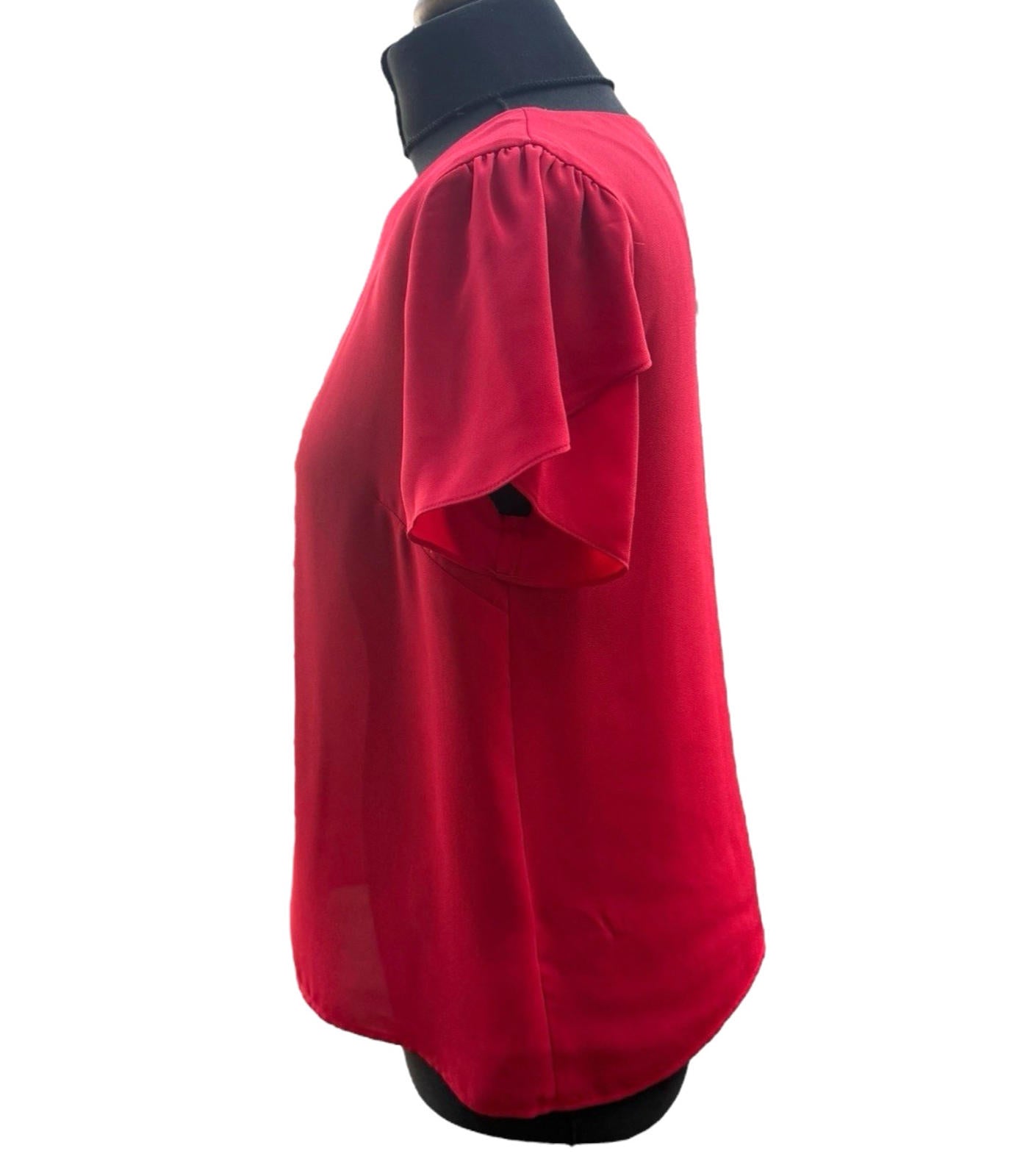 Oasis Bright Red Chiffon Top Short Frill Sleeve Round Neck Women’s UK Size 12