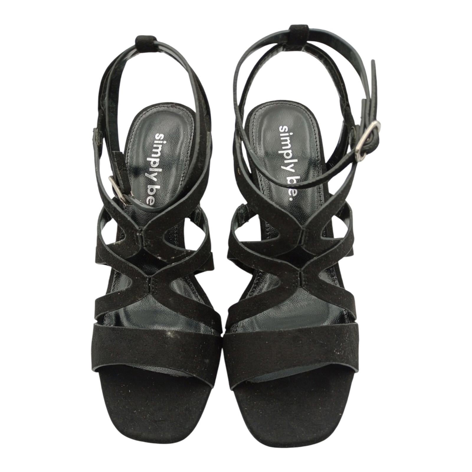 Simply Be Block Heel Platform Sandals Women's UK Size 4 Black High Strappy Shoes