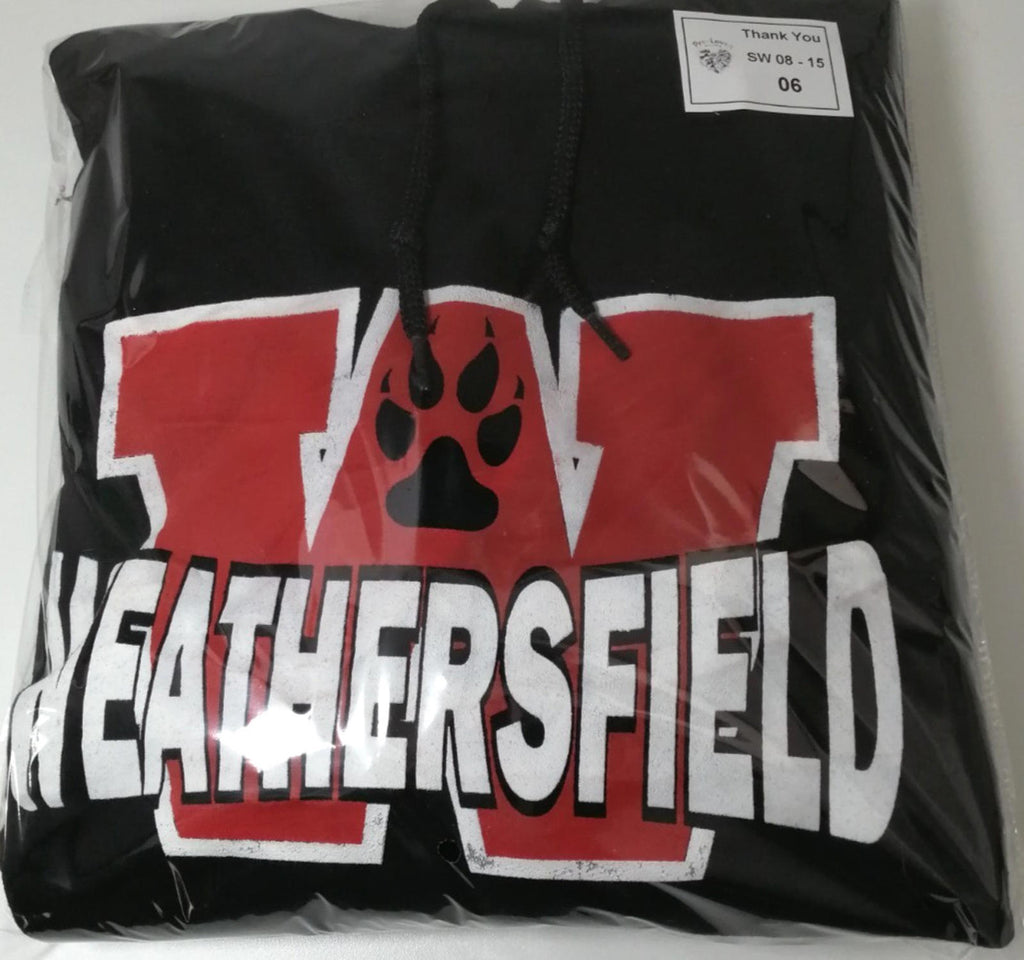 Weathersfield School Sports Hoodie Men's Size S Black Jersey Hooded Pockets