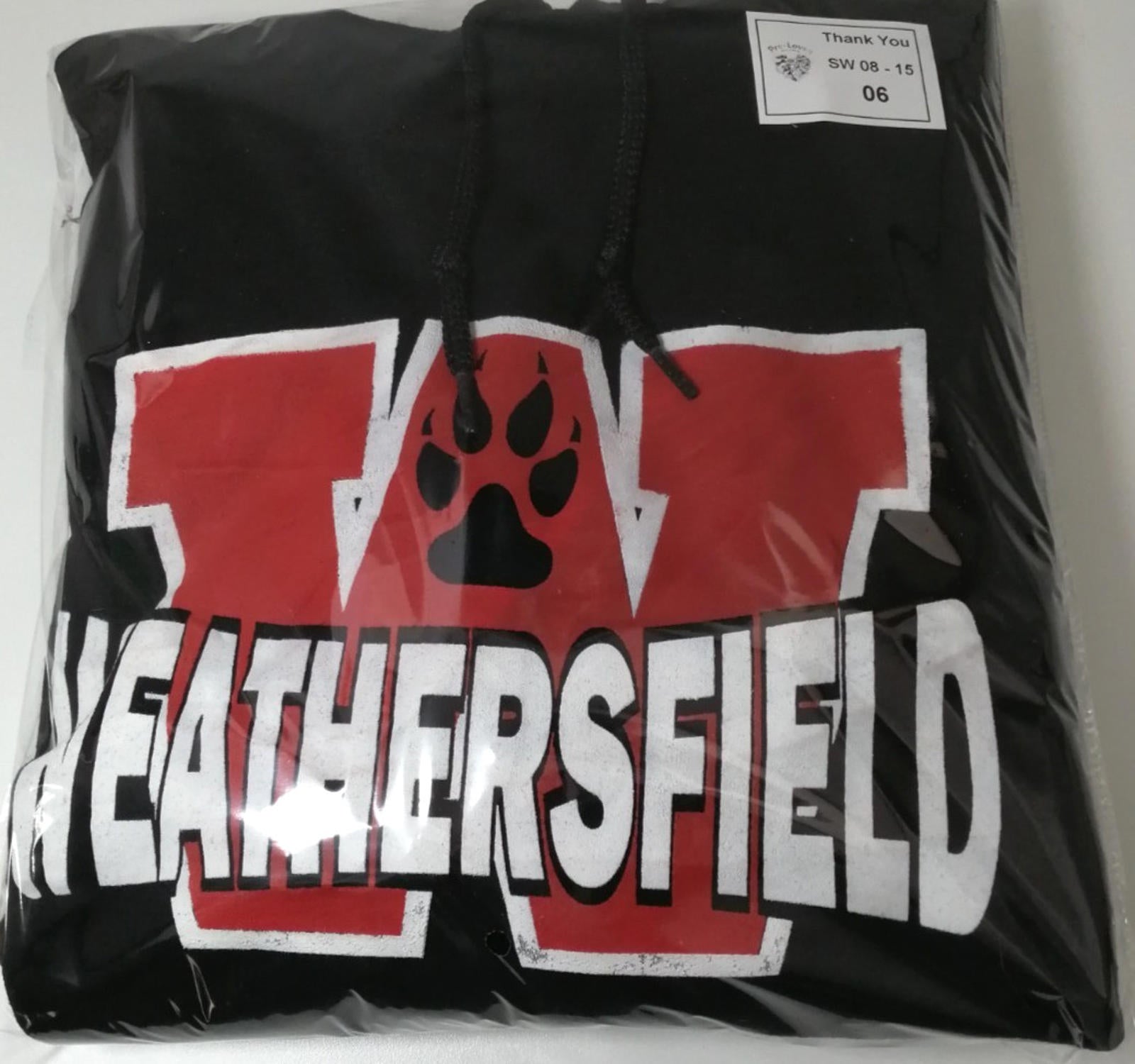Weathersfield School Sports Hoodie Men's Size S Black Jersey Hooded Pockets