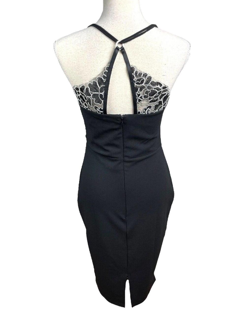 River Island Black Midi Dress White Embroidered Detail Women’s UK Size 12