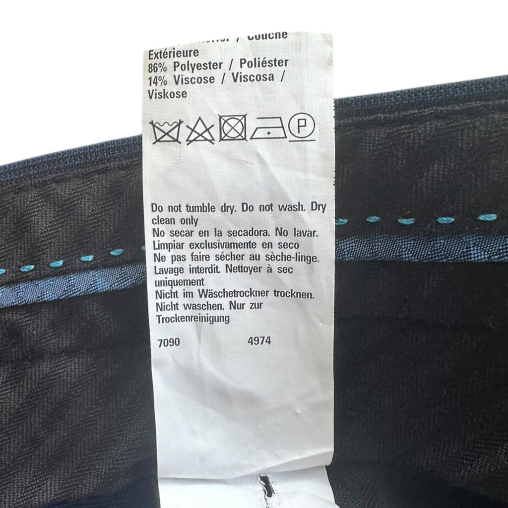 Tailered Fit Trousers Men's UK Size W38 L33 Navy Blue Check Formal Pleated Front
