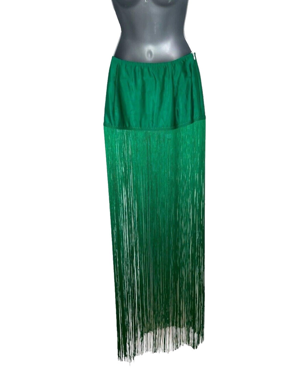 Pretty Little Thing Bright Green Tassel Maxi Skirt High Waist Women’s UK Size 10