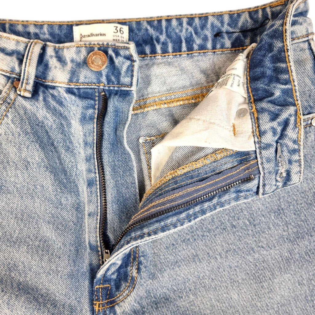Stradivarius Jeans Women's UK Size 8 Straight Fit High Waisted Light Blue Denim