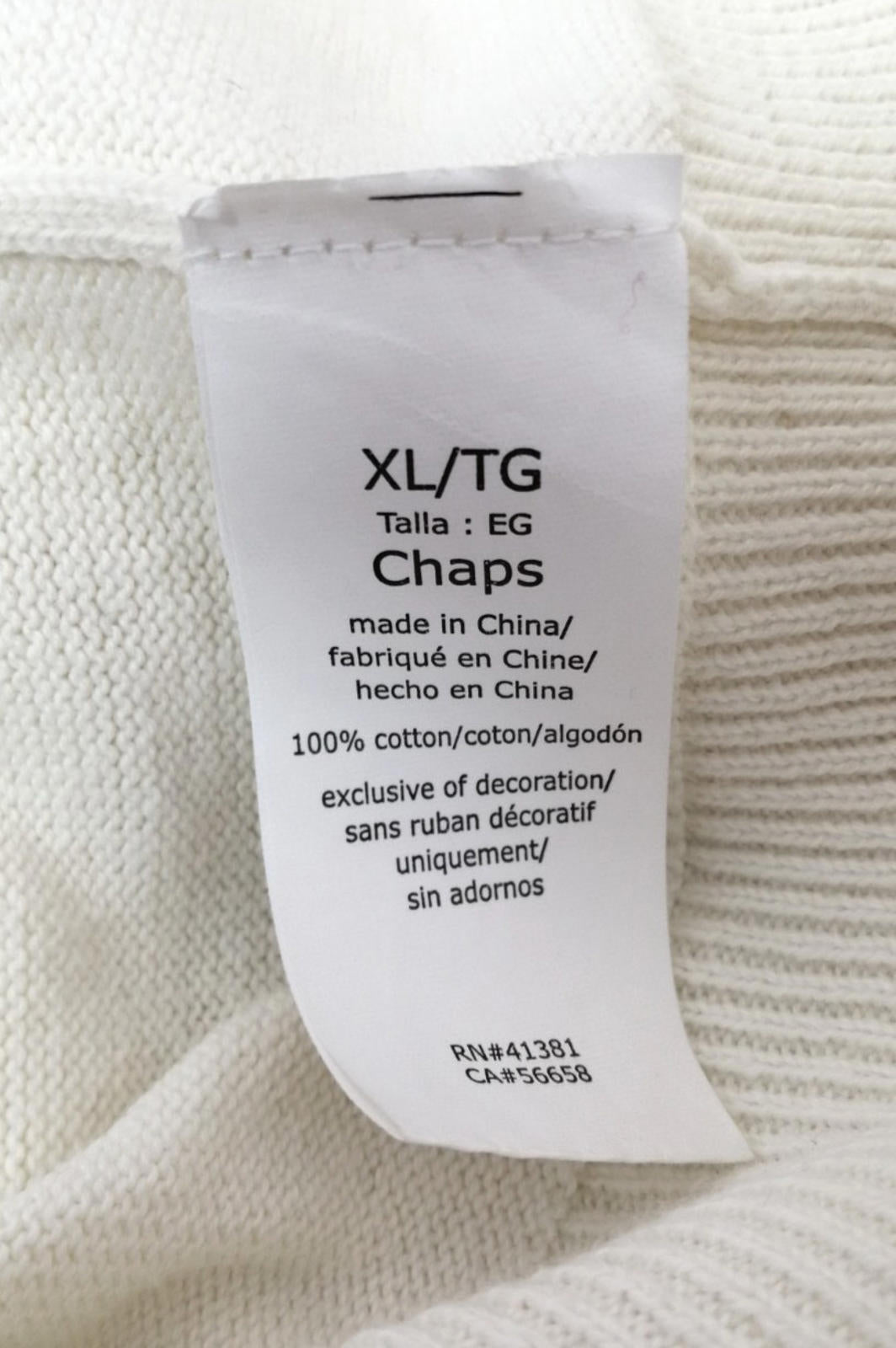Chaps Ralph Lauren Jumper Vest Men's Size XL Sweater Sleeveless Cream Cotton