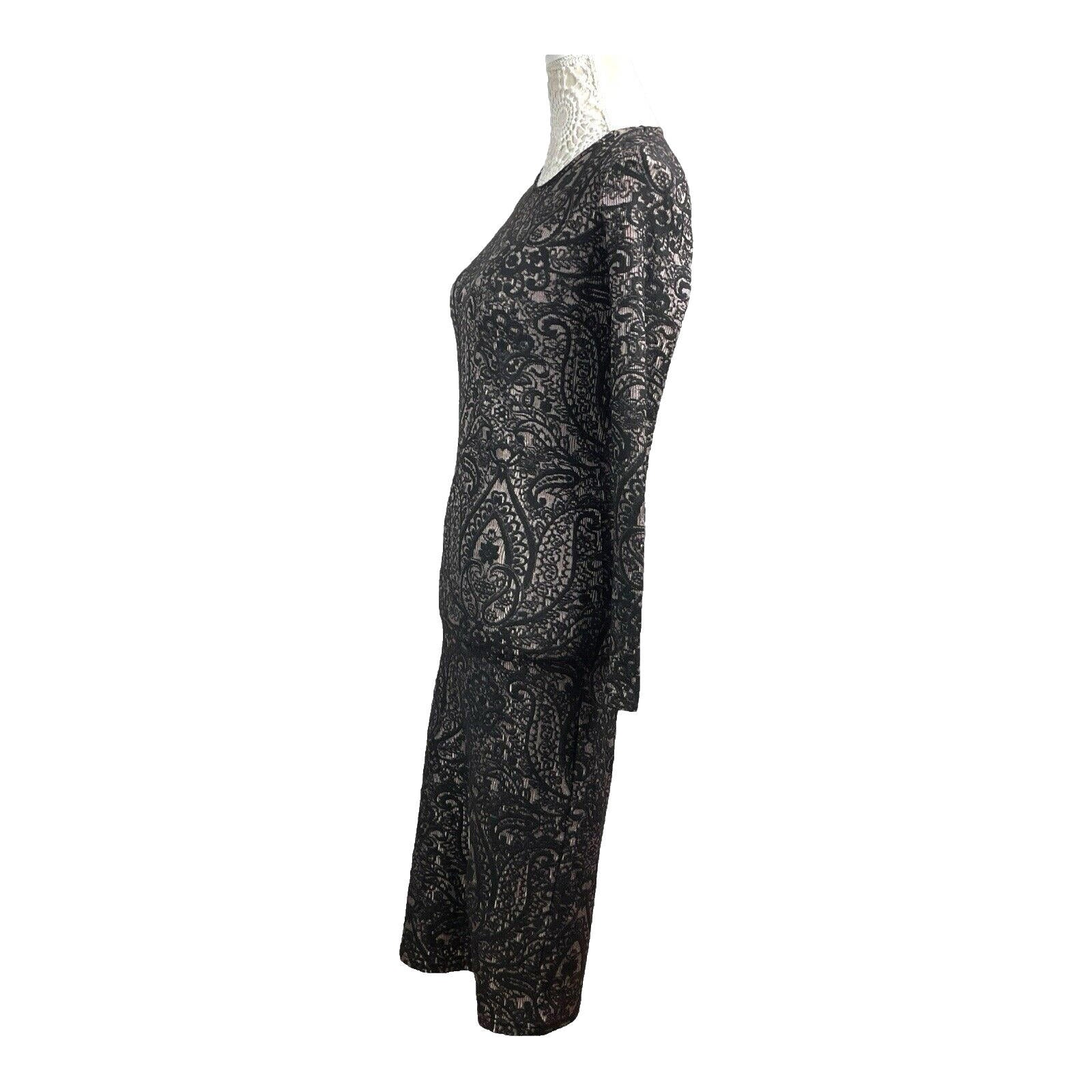 Topshop Black Embroidered Midi Dress Long Sleeve Bodycon Women’s UK Size 12