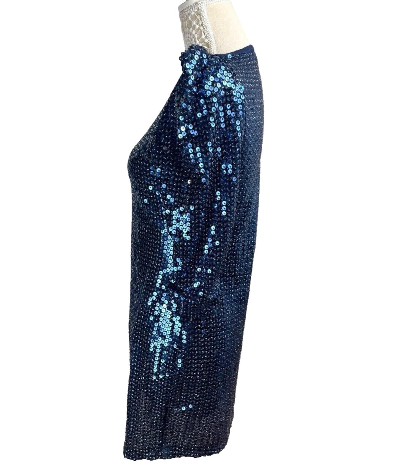 Glamorous Mini Dress Navy Blue Sequin Puff Sleeve Women’s UK Size 10