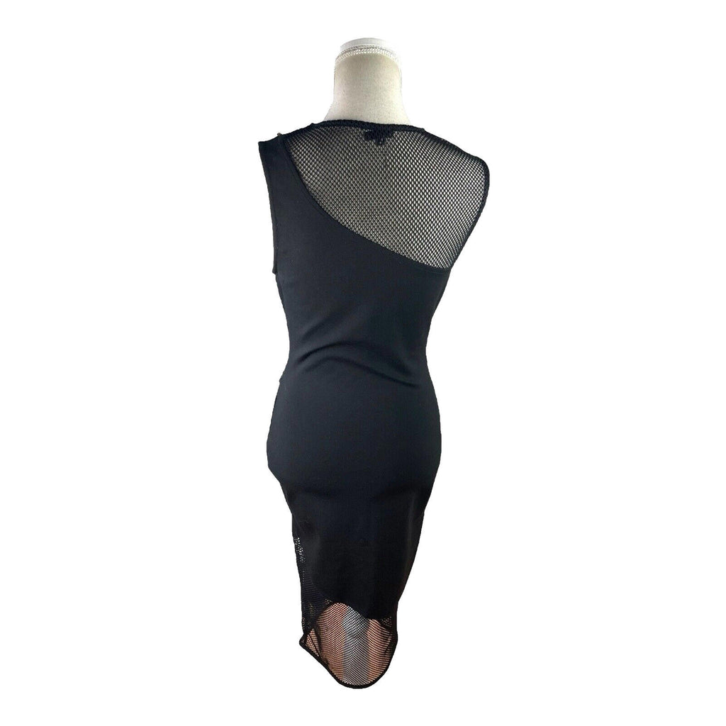 River Island Black Midi Dress Fishnet Panels Gold Studded Women’s UK Size 12