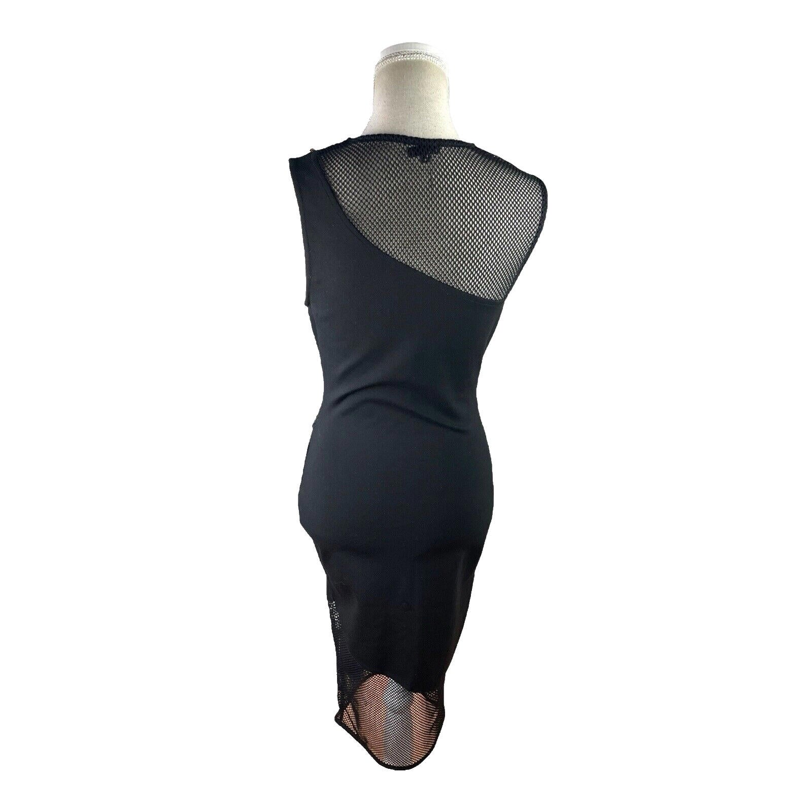 River Island Black Midi Dress Fishnet Panels Gold Studded Women’s UK Size 12