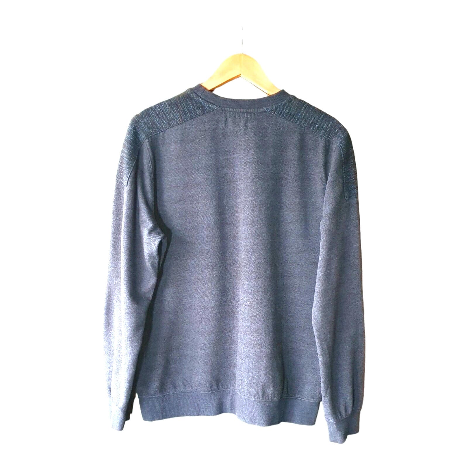 New Look Jumper Crew Neck Sweatshirt Grey Stripe Men's UK Size M
