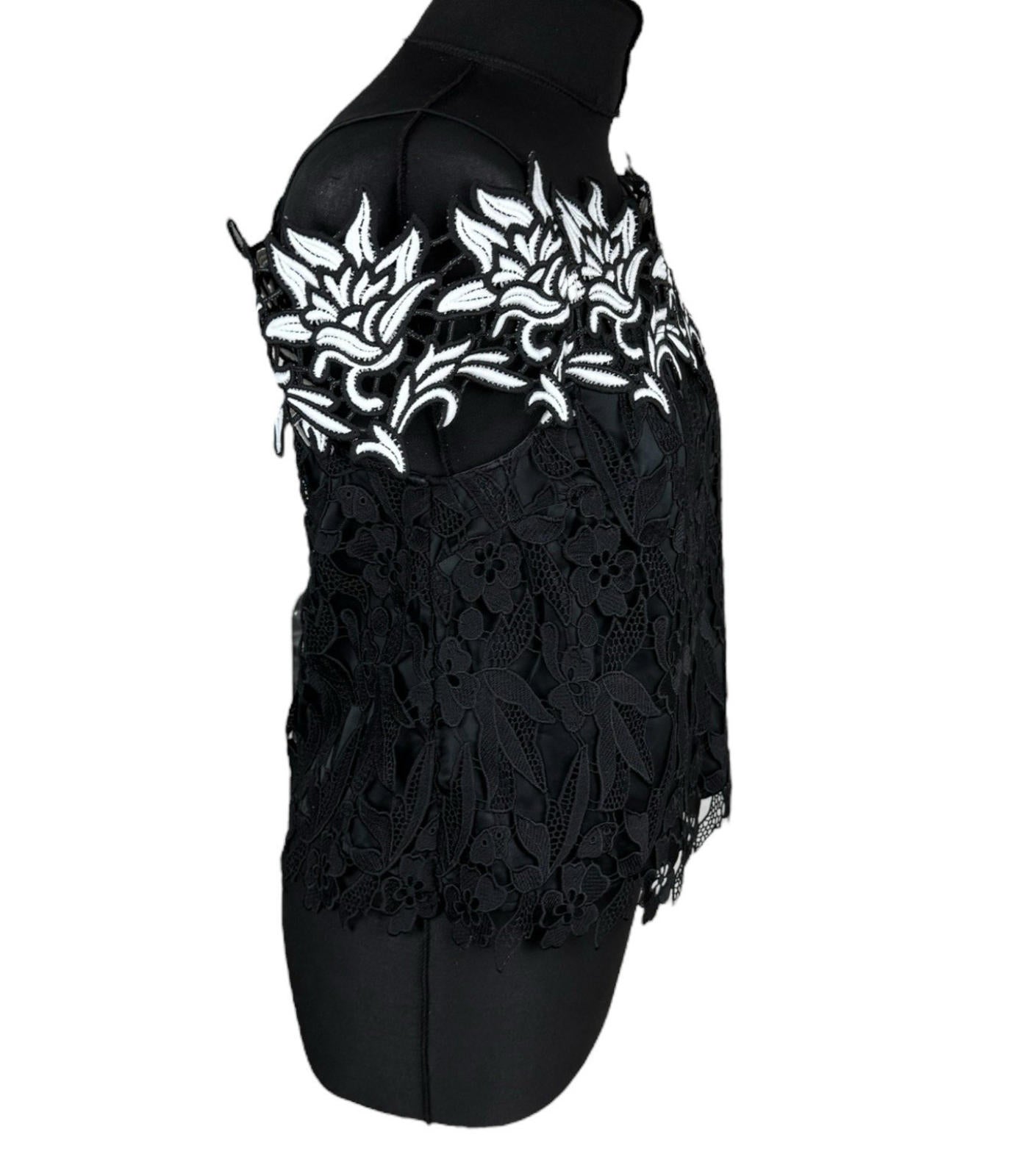 Topshop Black White Floral Lace Tank Top Strapping Sleeve Women’s UK Size 10