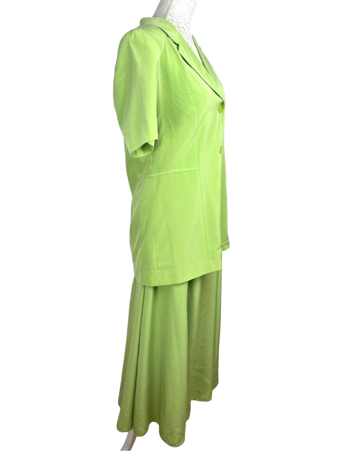 Alexon Skirt & Shirt Blouse Suit Women’s UK Size 14 Green Satin 2 Piece Set