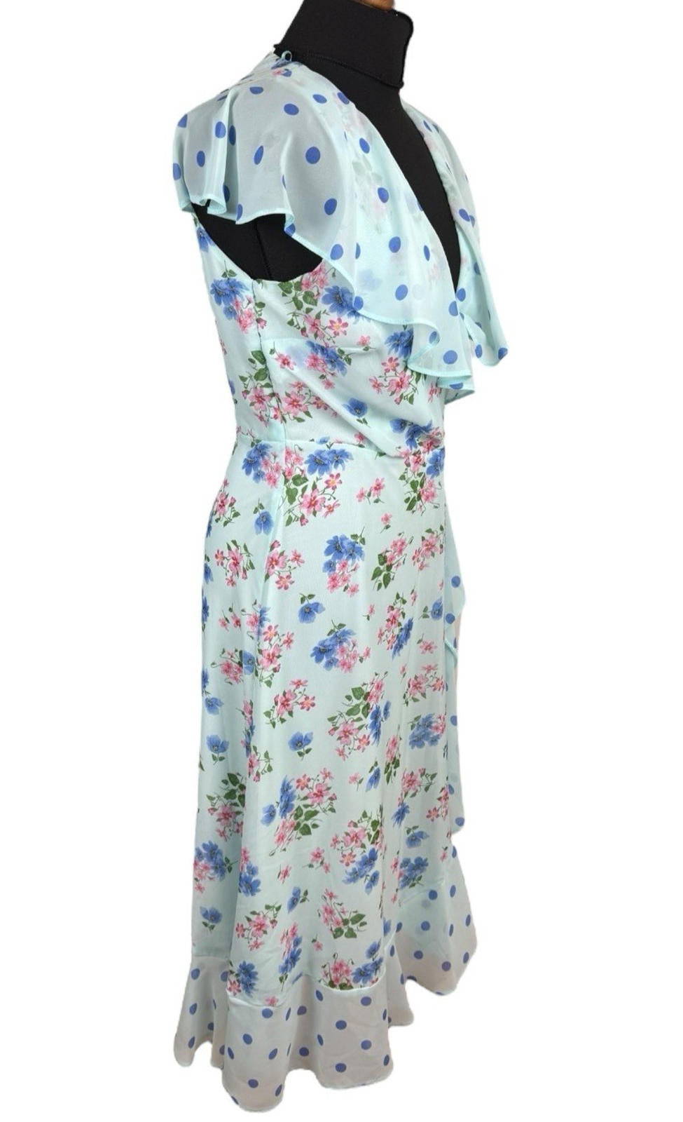Roman Occasion Dress Midi Pastel Floral Chiffon V Neck Women’s UK Size 12