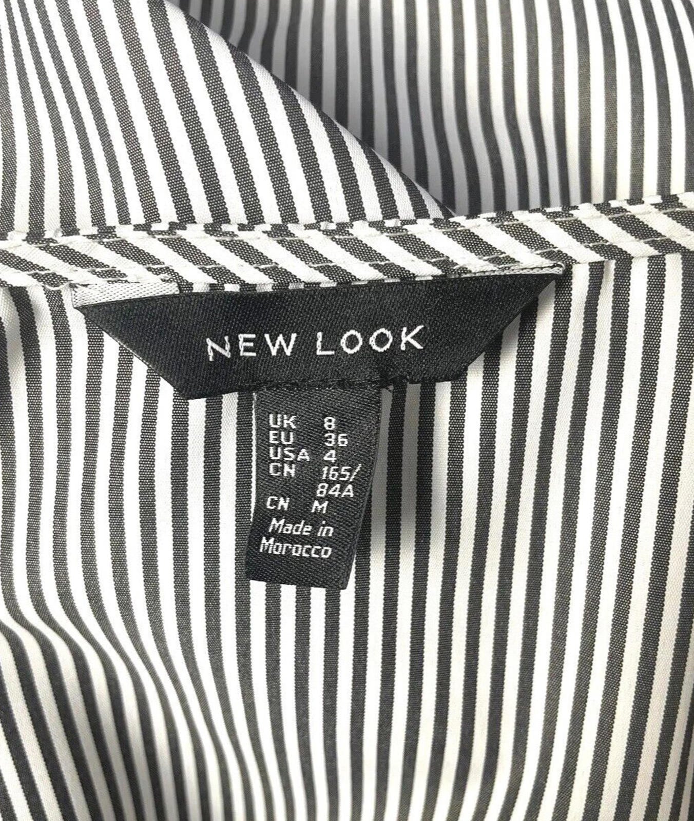 New Look Striped Wrap Shirt Blouse Top Women's UK Size 8 Puff Sleeve Waist Tie