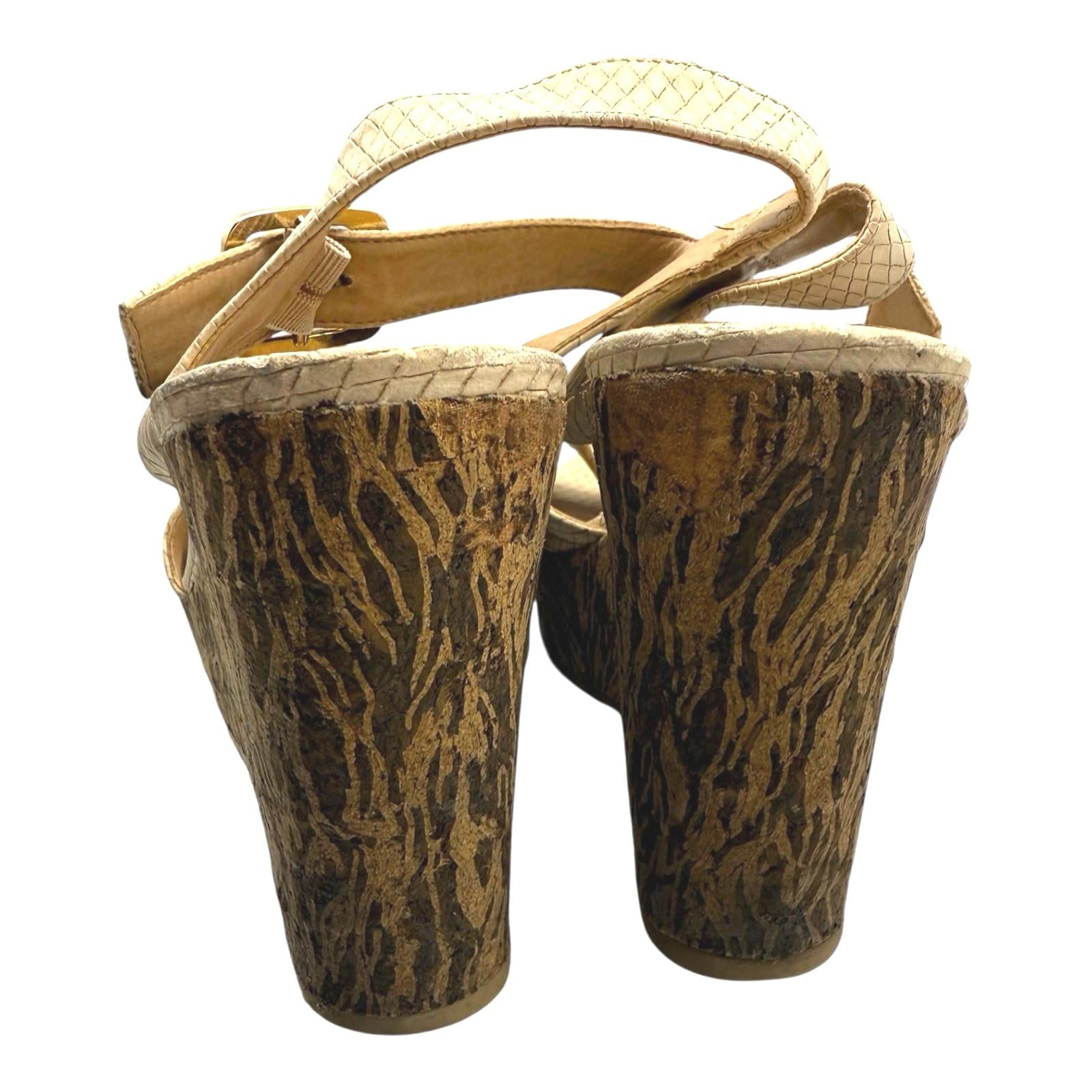 Graceland Wedge Sandals Open Toe Beige Faux Leather Women’s UK Size 5