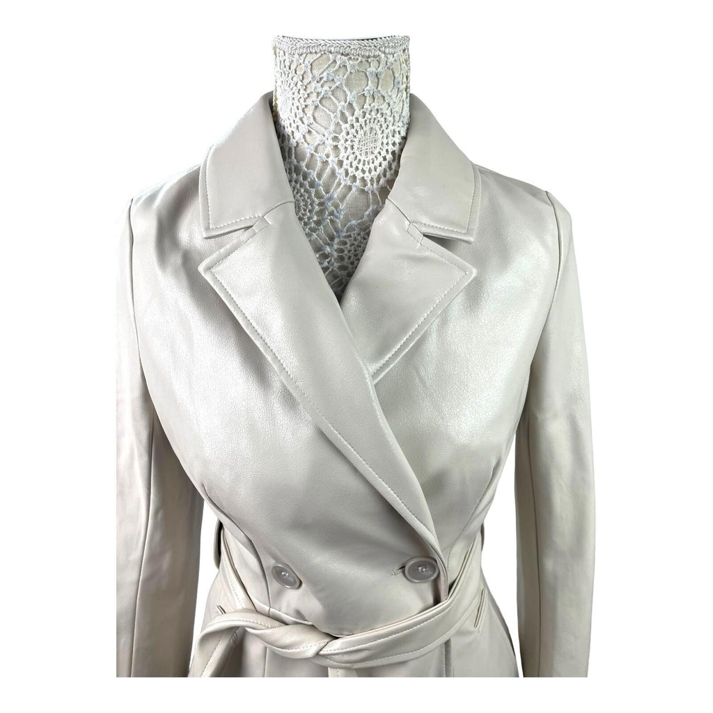Divided Faux Leather Trench Coat Belted Beige Grey Women’s UK Size XS