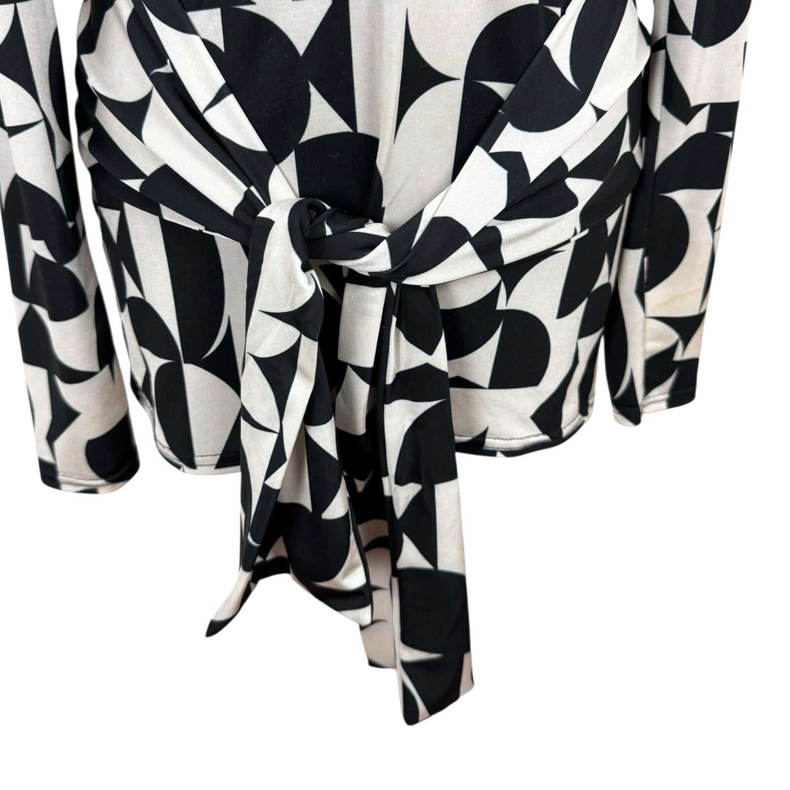 River Island Blouse Women’s UK Size 10 Black White Graphic Print Belted Collared