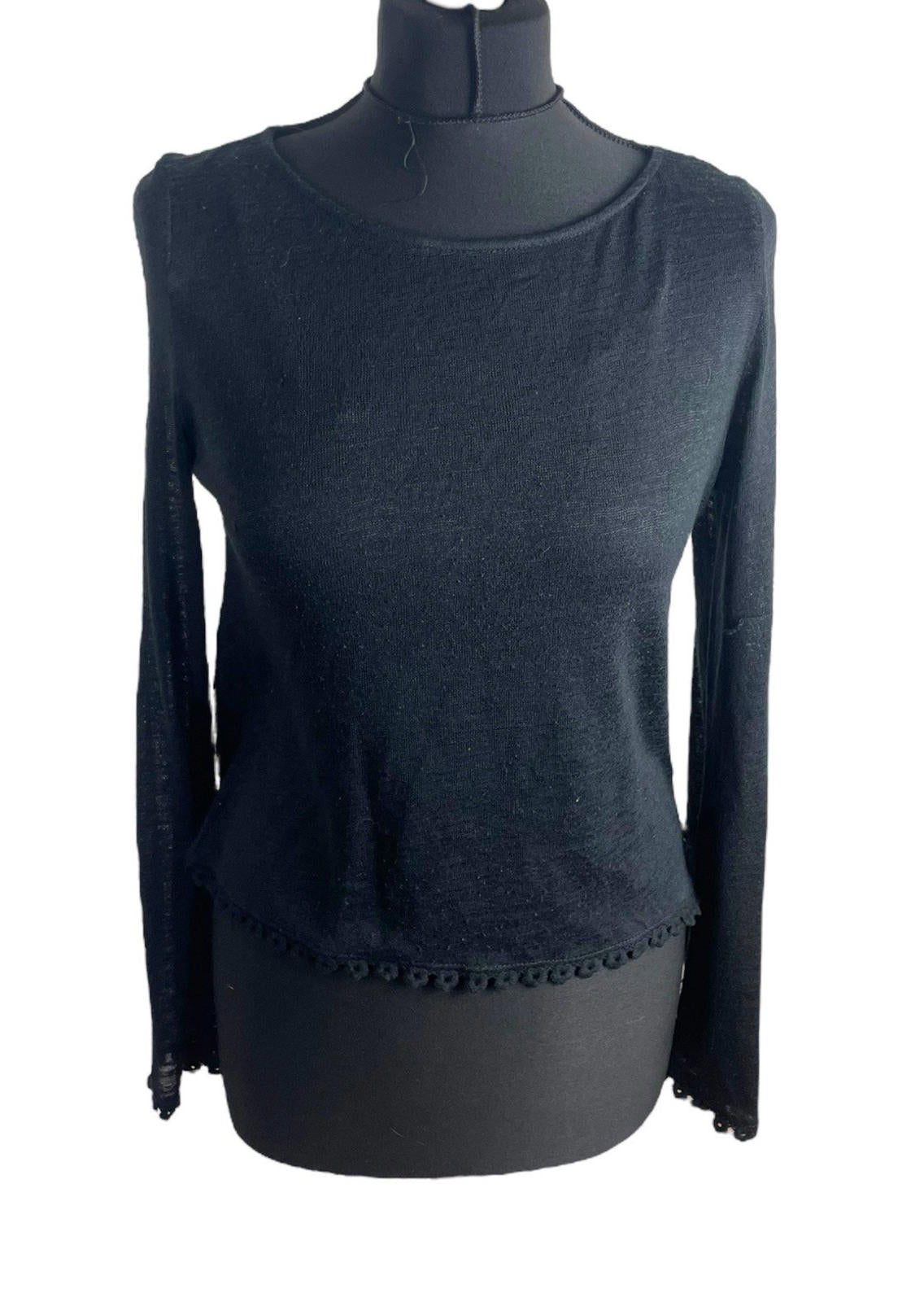Divided Black Long Sleeve Blouse Top Frilled Hem Women’s UK Size S