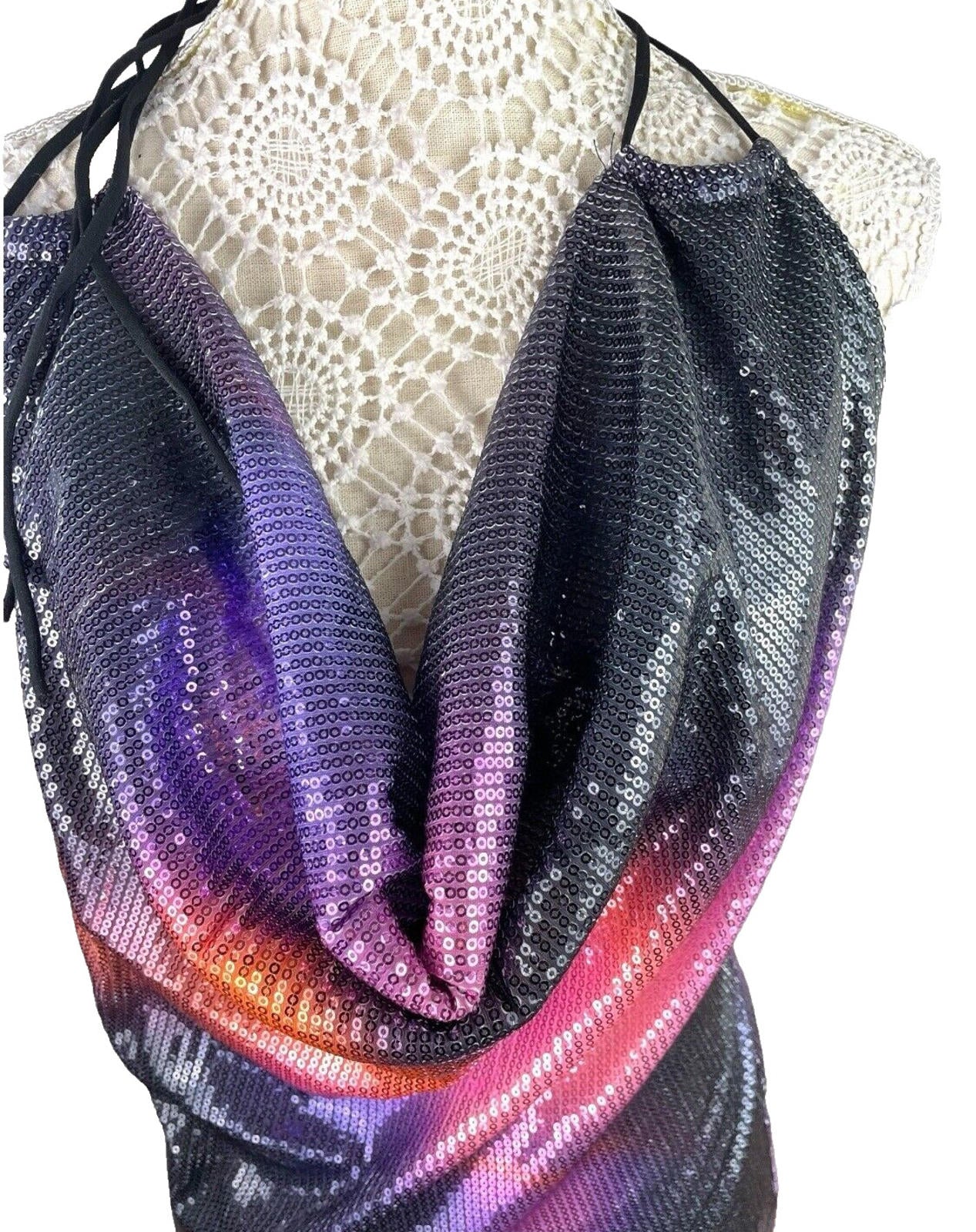 Multicolour Full Sequin Backless Mini Dress Halterneck Women’s UK Size 10