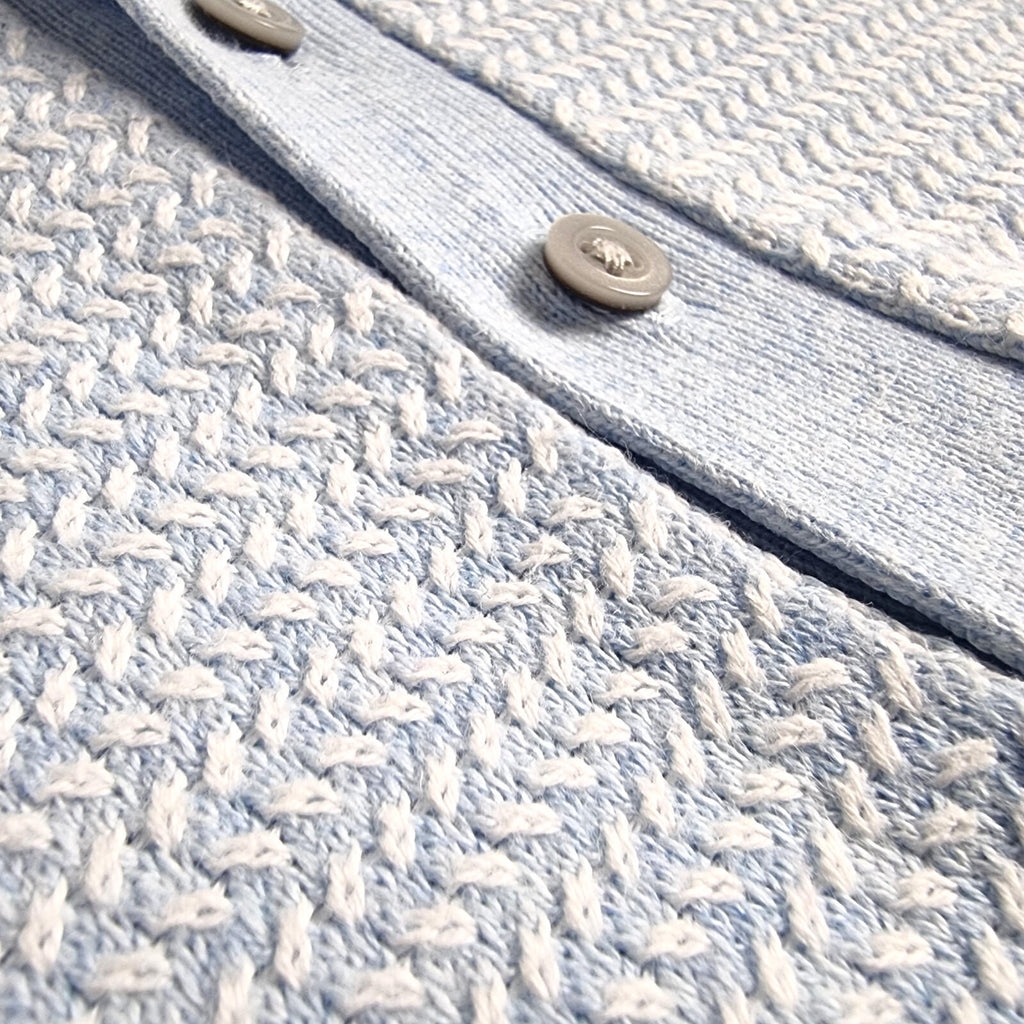 Next Knit Polo Shirt Men's UK Size S Textured Sky Blue Short Sleeve 100% Cotton