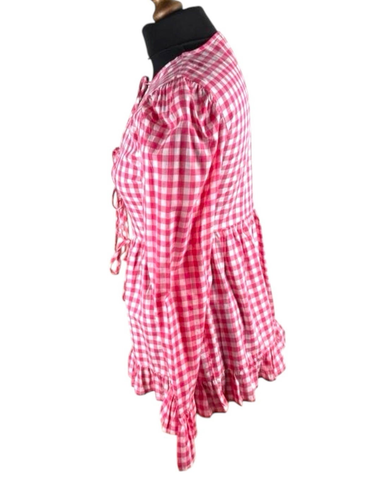 Gingham Tie Front Blouse Long Sleeve Grilled Hem Women’s UK Size S