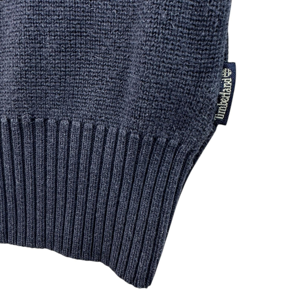 Timberland Knit Jumper Men's UK Size L Blue 1/4 Zip 100% Cotton Long Sleeve