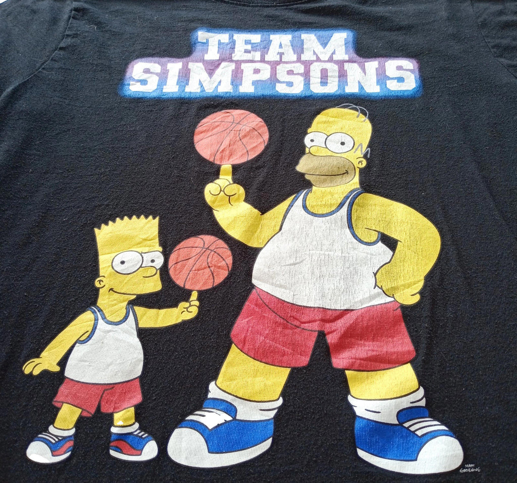 Team Simpsons Graphic Print T-Shirt Men's UK Size L Black Crew Neck Basketball