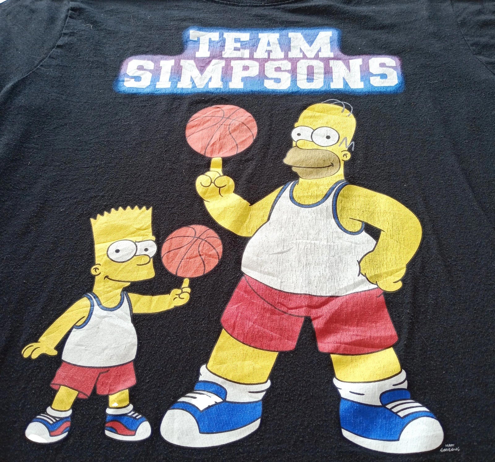 Team Simpsons Graphic Print T-Shirt Men's UK Size L Black Crew Neck Basketball