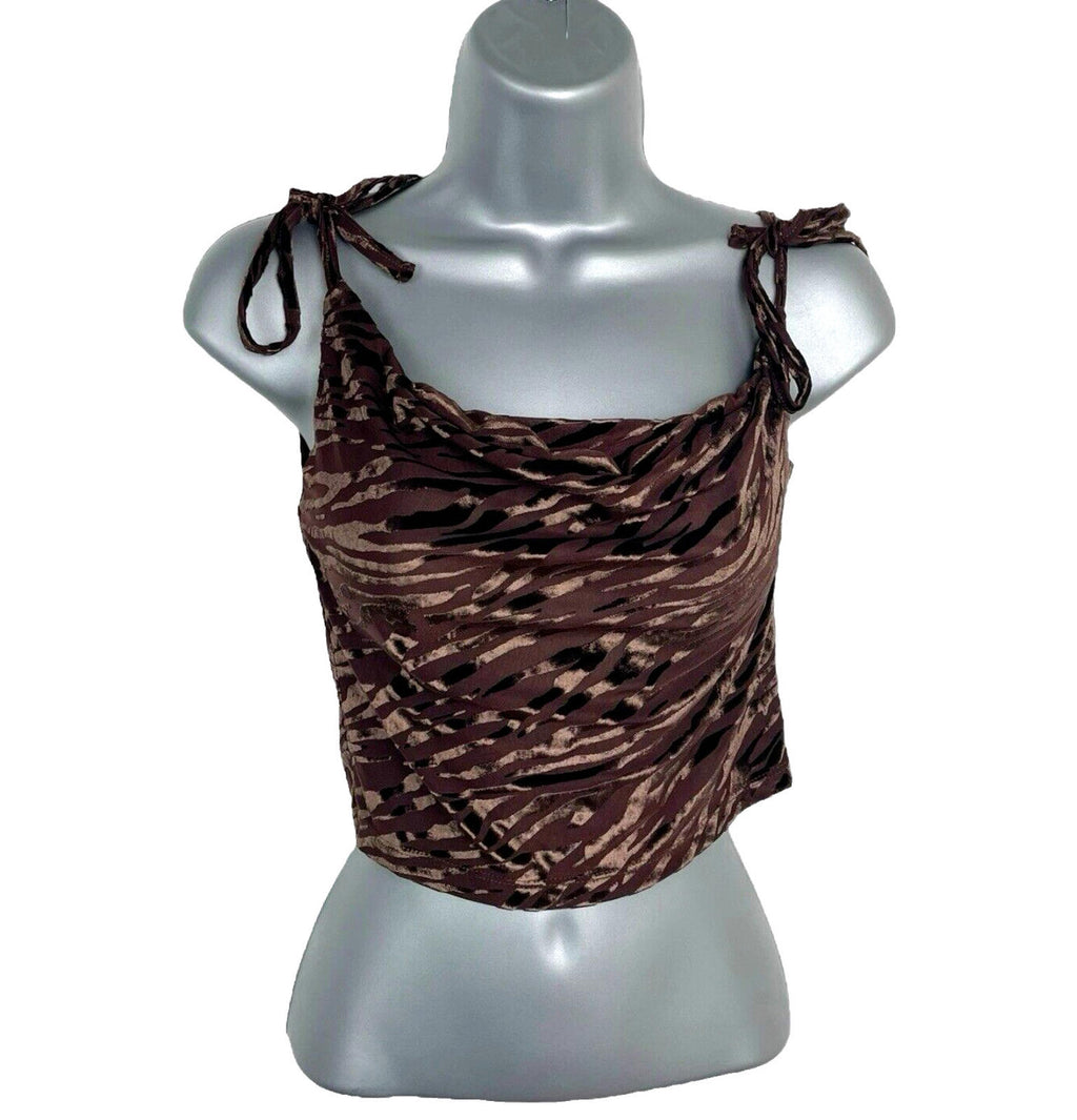 Figa Brown Velour Crop Top Animal Print Scoop Neck Women’s UK Size 6