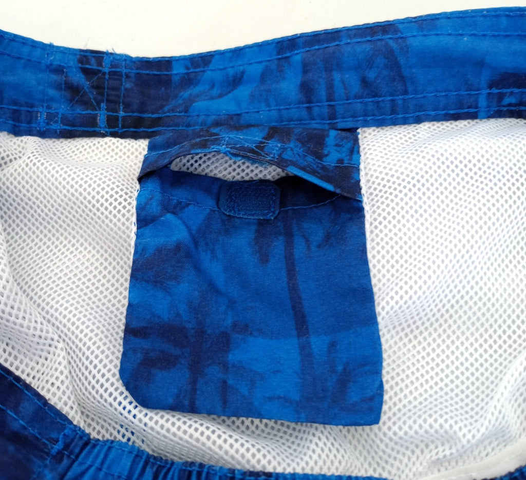 Palm Tree Swim Shorts Men's UK Size L Blue Pockets Drawstring Hawaiian Print