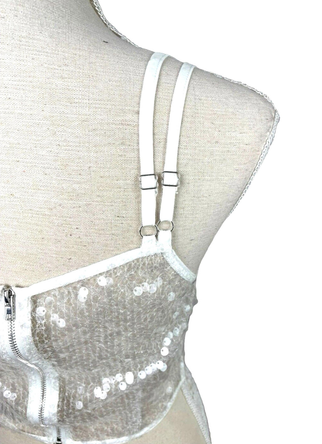 Pretty Little Thing Sheer Sequin One Sleeve Corset Top Women’s UK Size 8 Cropped