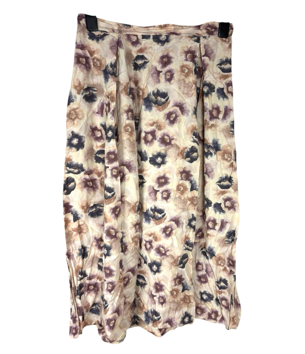 BHS Satin Midi Skirt Women’s UK Size 16 High Waist Aline Floral Beige Pink