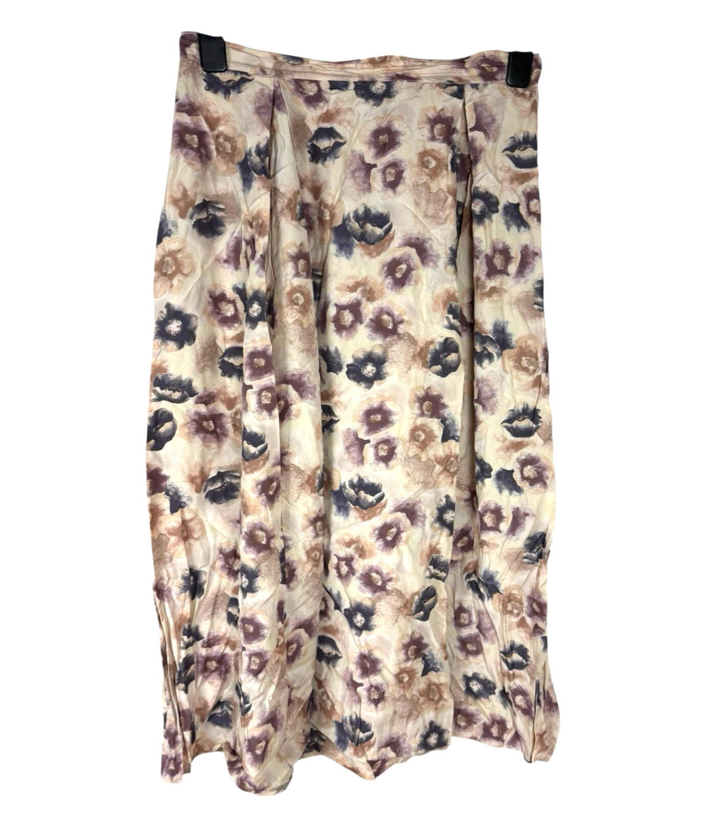 BHS Satin Midi Skirt Women’s UK Size 16 High Waist Aline Floral Beige Pink