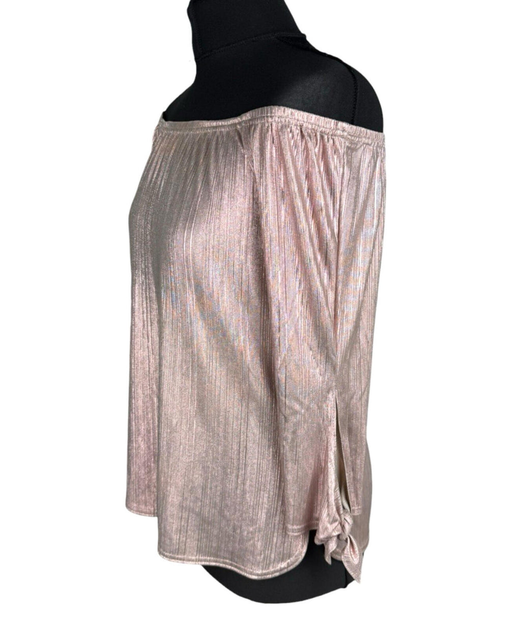 New Look Metallic Top Women’s UK Size 10 Off Shoulder 3/4 Sleeve Rose Gold