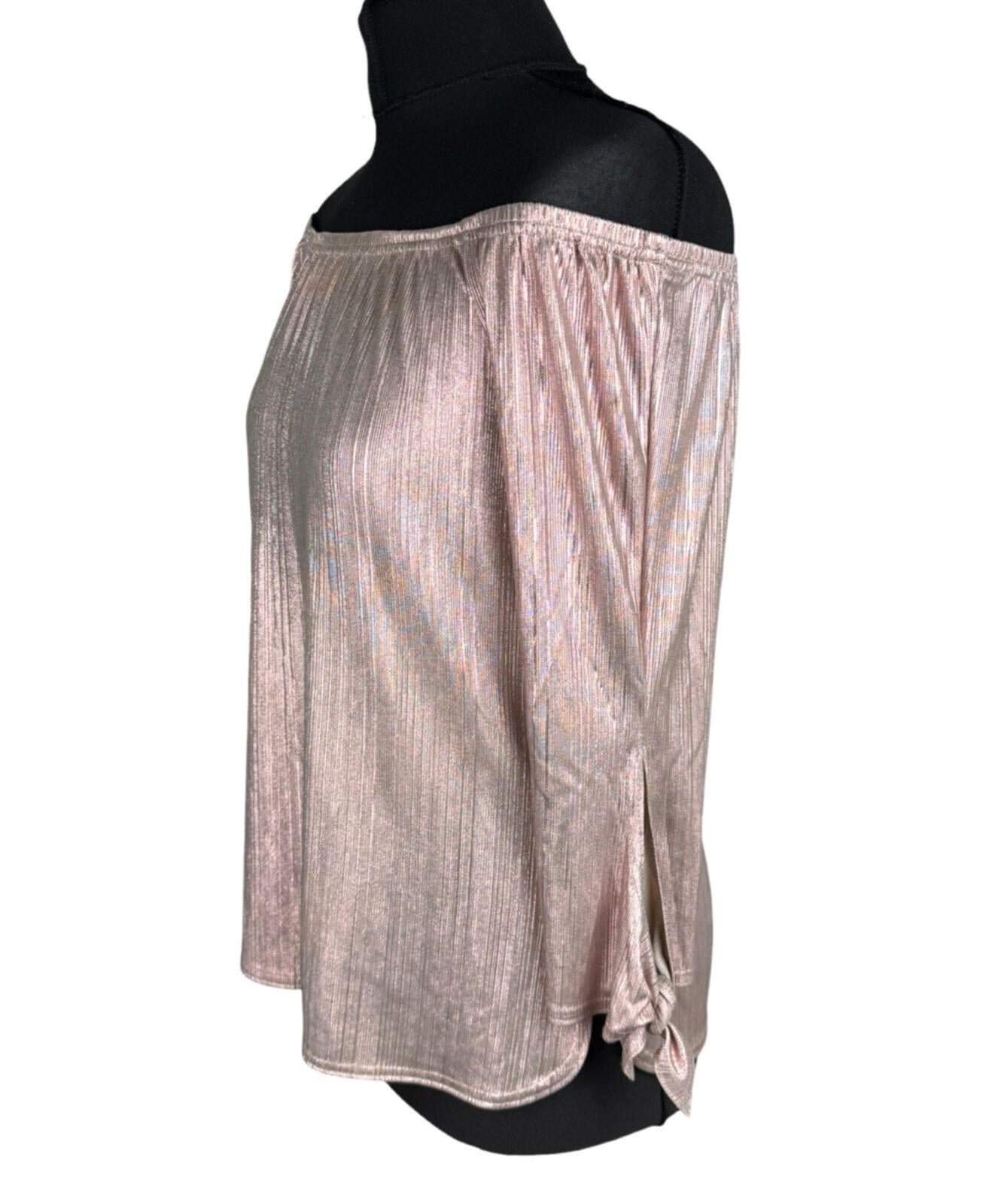 New Look Metallic Top Women’s UK Size 10 Off Shoulder 3/4 Sleeve Rose Gold