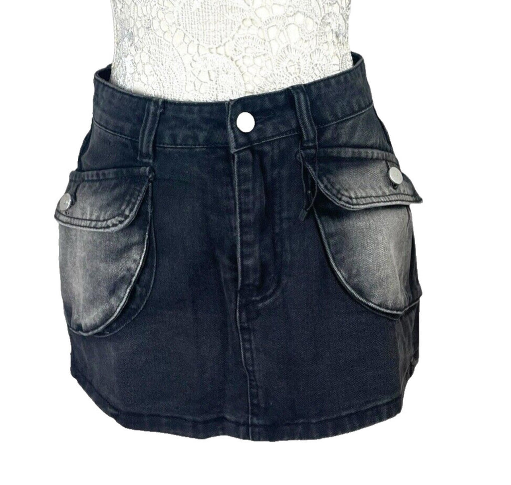 Dark Denim Cargo Mini Skirt Black Women's UK Size 8