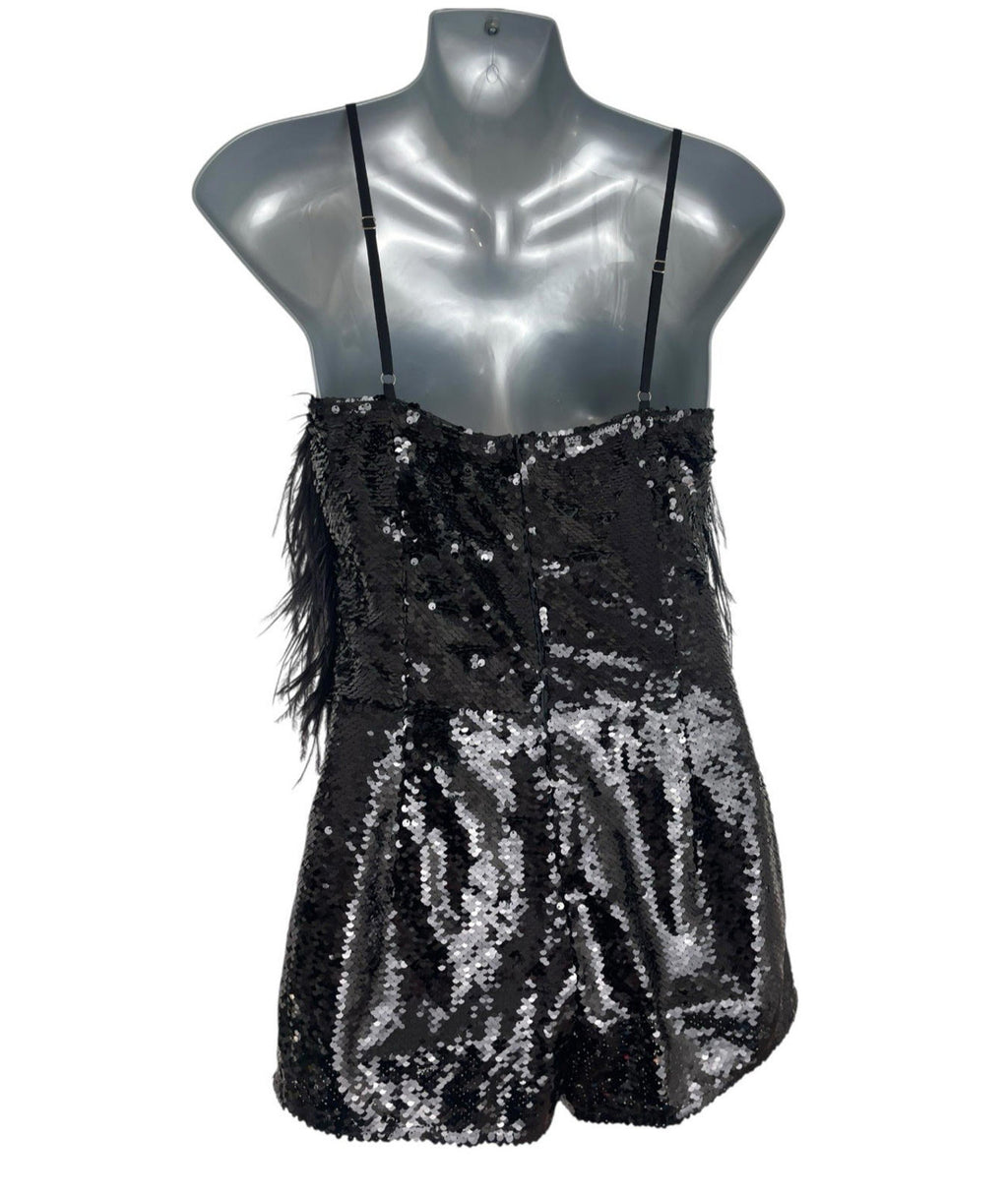 Pretty Little Thing Feather Detail Strappy Sequin Playsuit Women’s UK Size 8