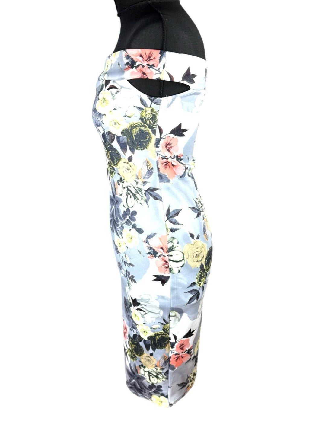 Boohoo Night Silver Floral Ocassion Dress Midi Off Shoulder Women’s UK Size 12
