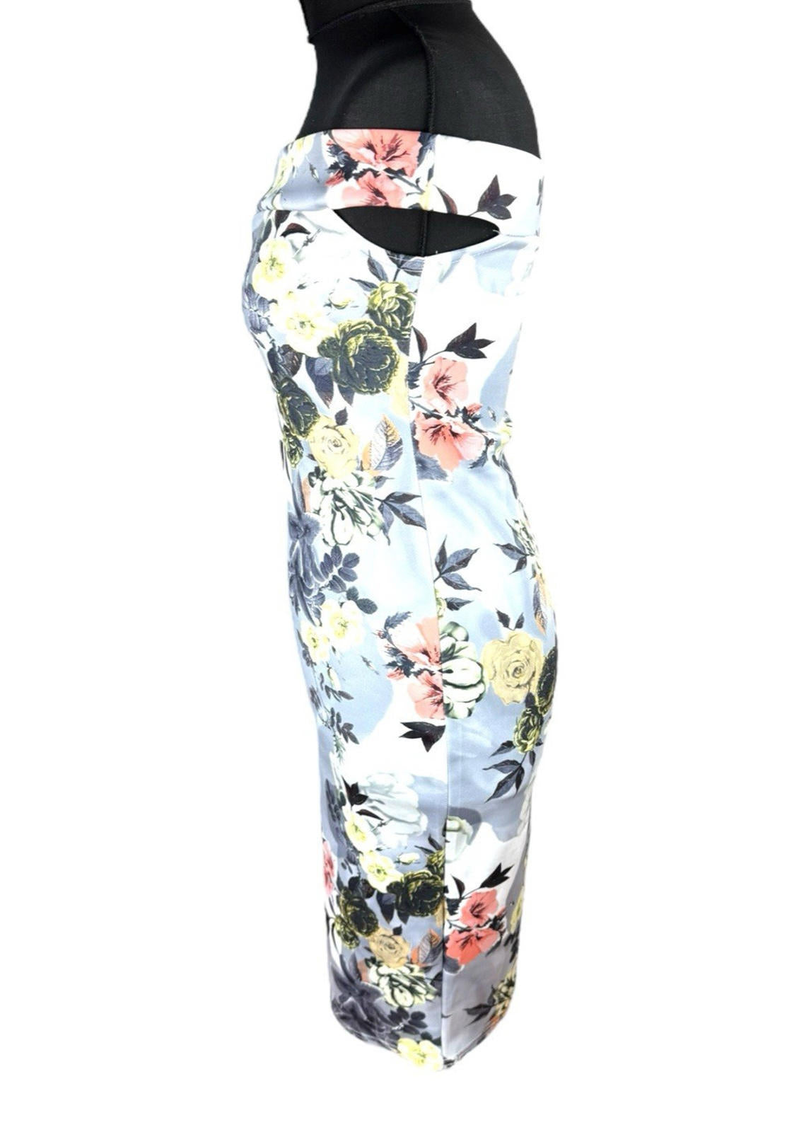 Boohoo Night Silver Floral Ocassion Dress Midi Off Shoulder Women’s UK Size 12