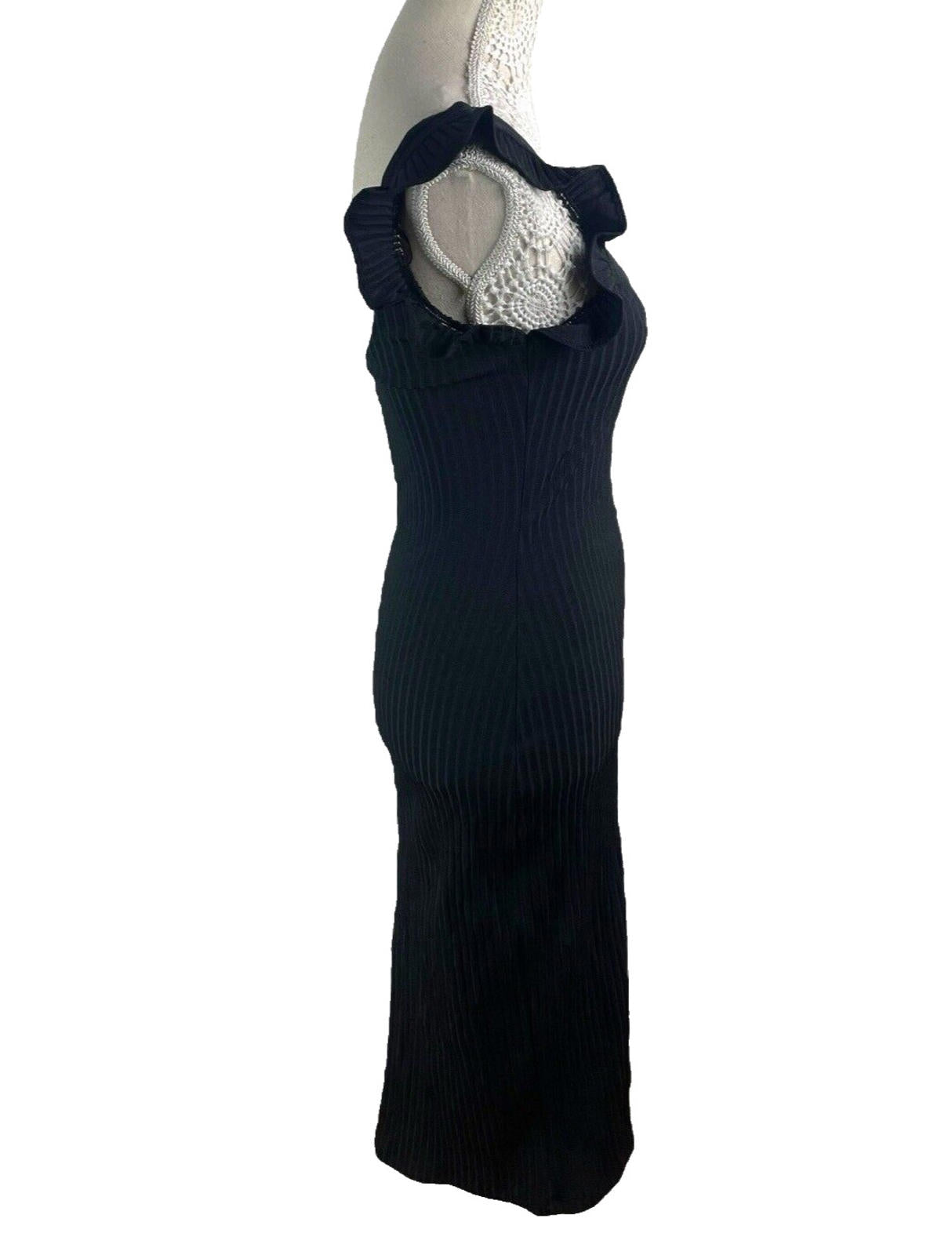 Zara Black Ribbed Maxi Dress Frill Straps Women’s UK Size S