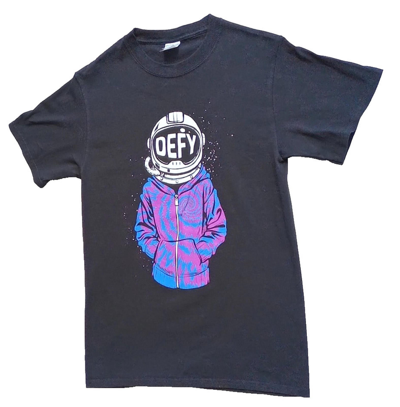 Graphic Print T-Shirt Men's UK Size S Black Crew Neck 100% Cotton Easy Care DEFY