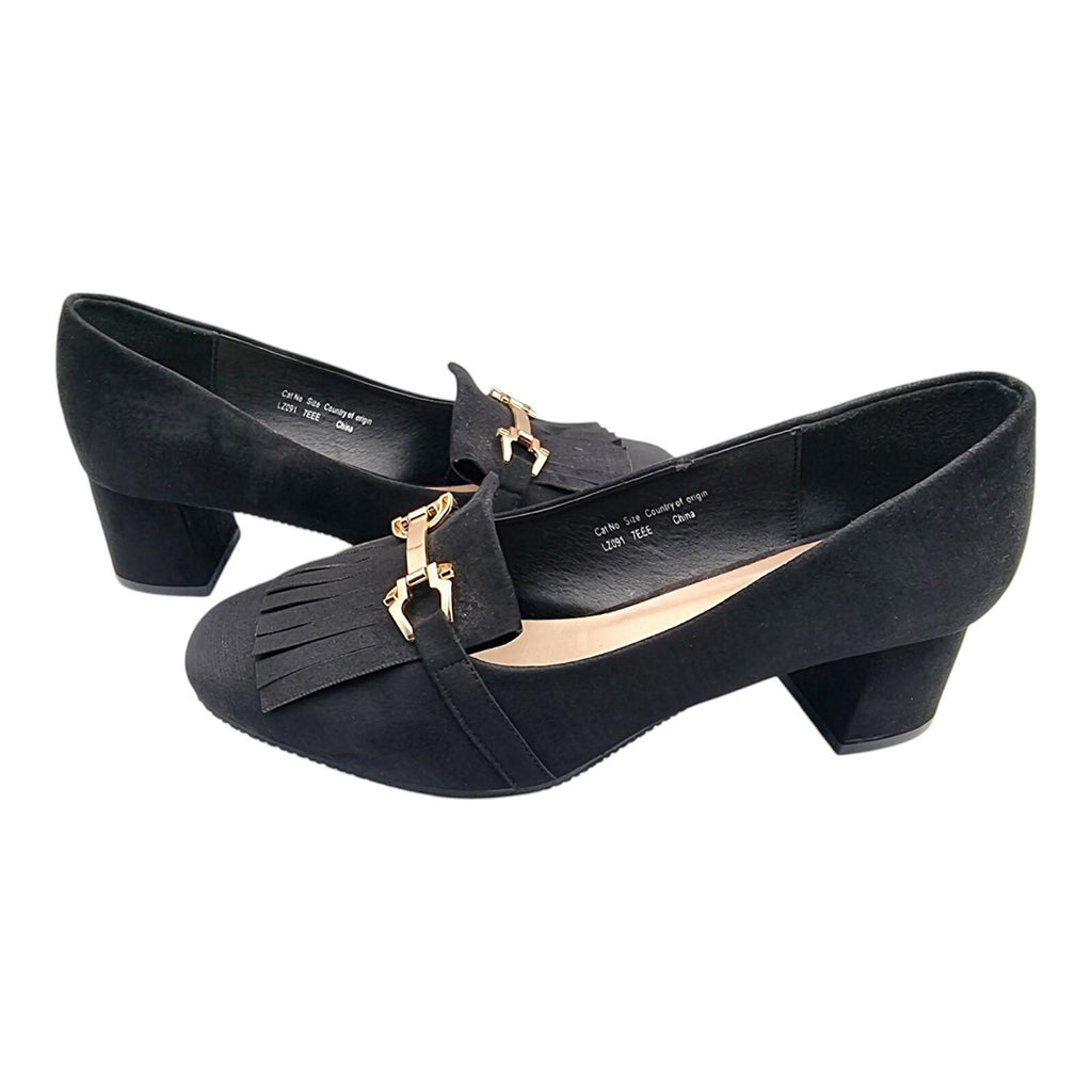 JD Williams Black Suedette Block Heel Court Shoes Wide Fit Women's UK Size 7 EEE